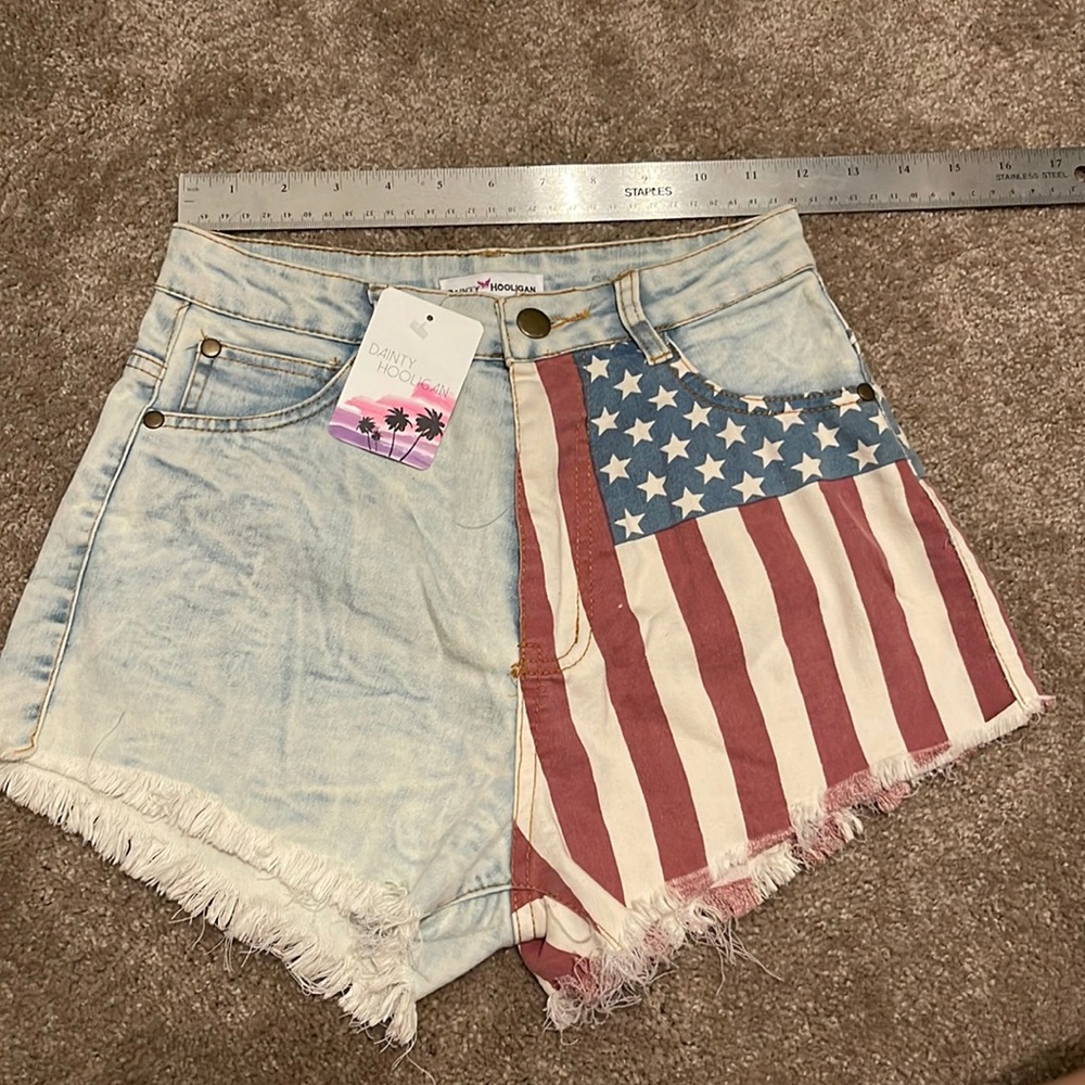Dainty Hooligan Thin Jean American Flag Shorts, XS, NWOT